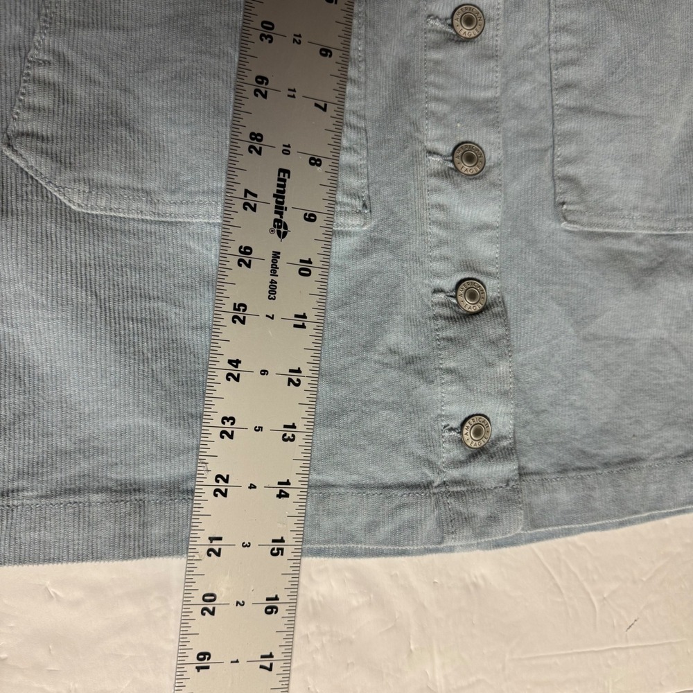American Eagle Super Stretch Corduroy Mini Skirt Blue Button Front Women Size 8 - Picture 5 of 6